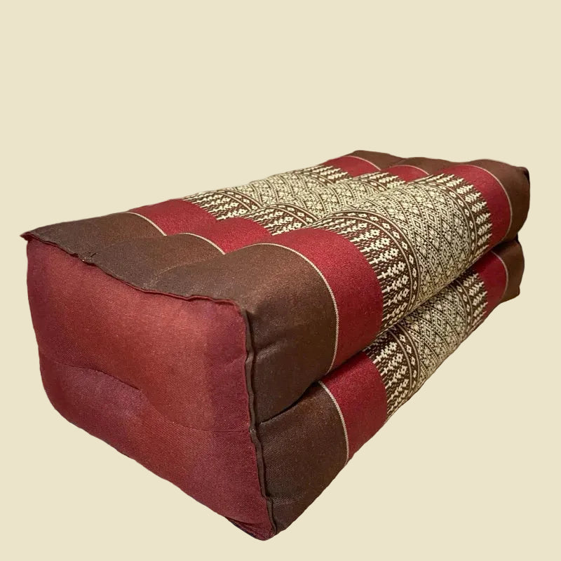 Handmade rectangular Thai kapok pillow with pink and red Khid pattern