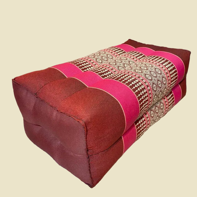 Handmade rectangular Thai kapok pillow with pink and red Khid pattern