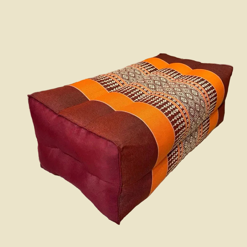 Handmade rectangular Thai kapok pillow with pink and red Khid pattern