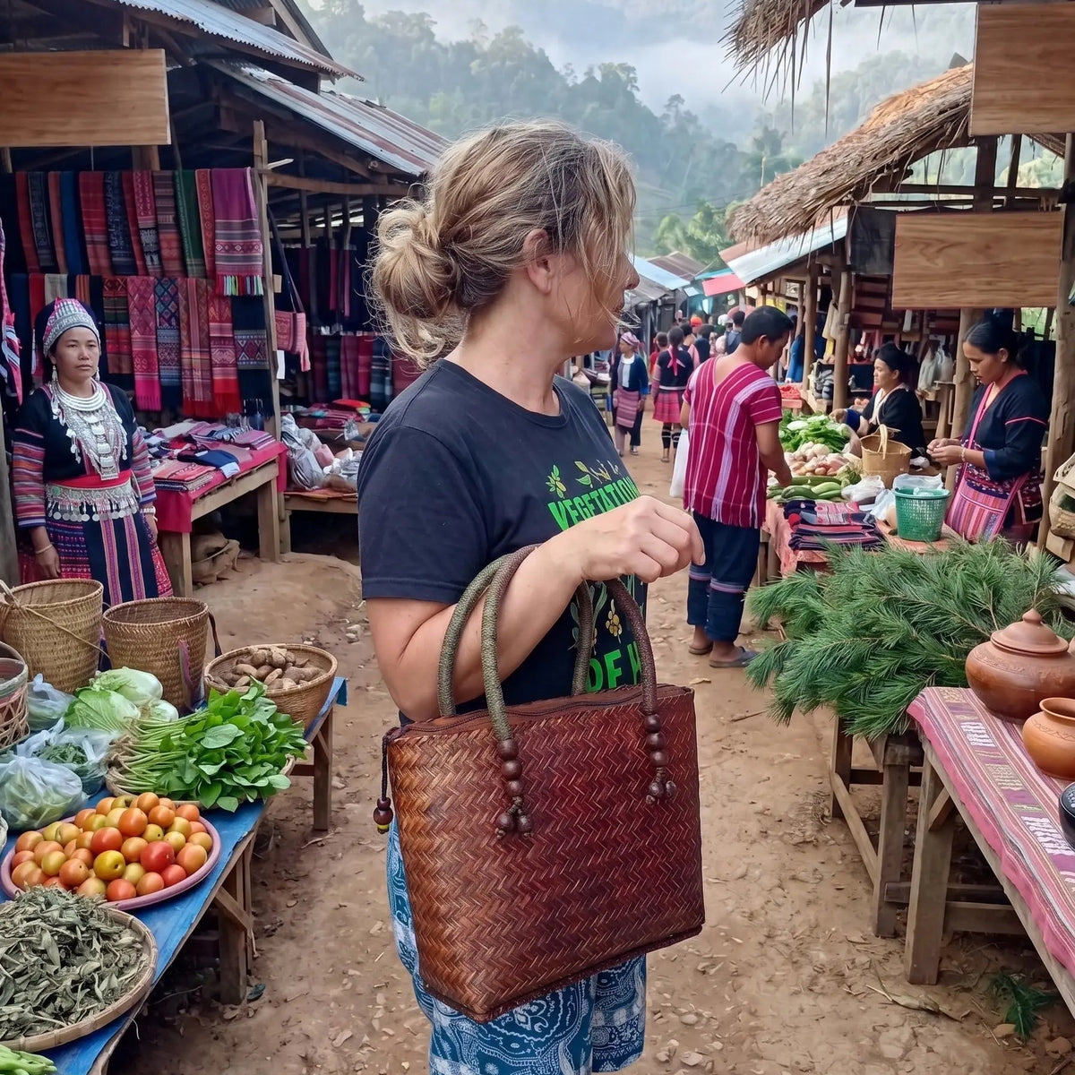 Handwoven Bamboo Skin Tote Bag – Hill Tribe Artisan Purse