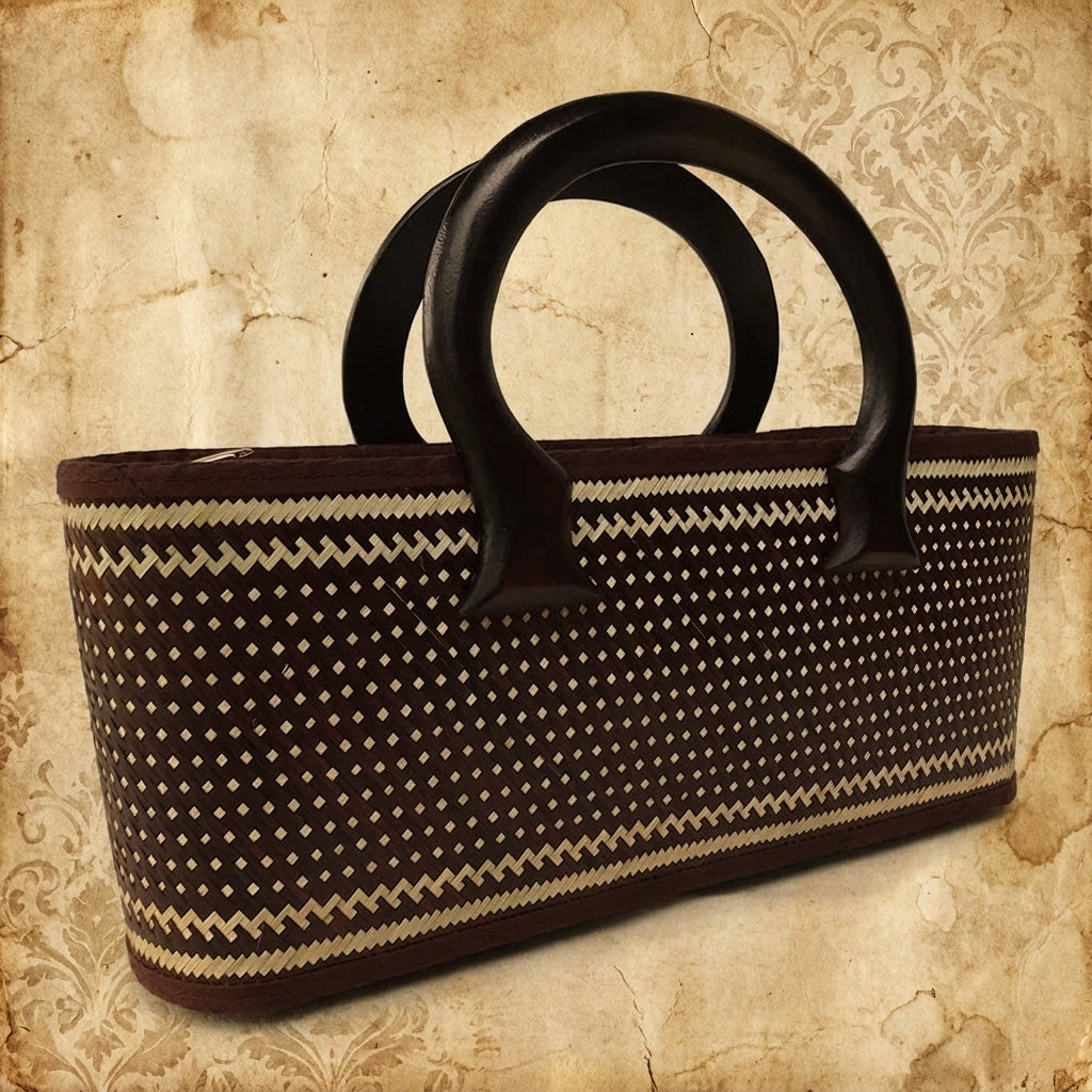 Smoked Bamboo Skin Tote Bag - Handwoven Thai Artisan Purse