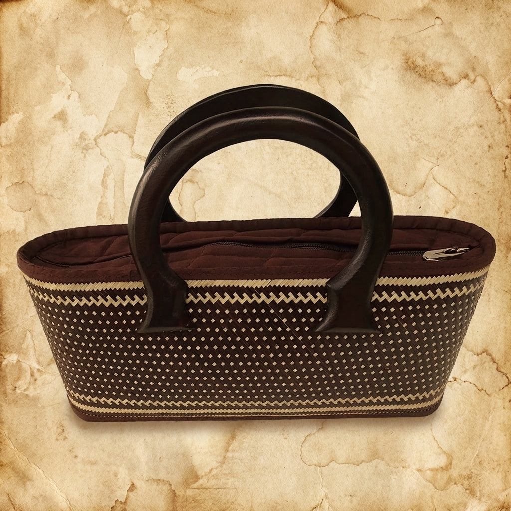Smoked Bamboo Skin Tote Bag - Handwoven Thai Artisan Purse