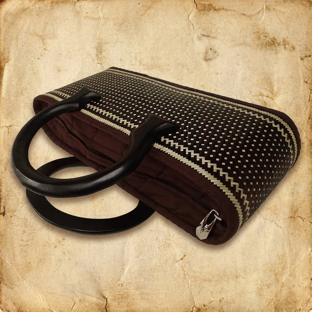 Smoked Bamboo Skin Tote Bag - Handwoven Thai Artisan Purse