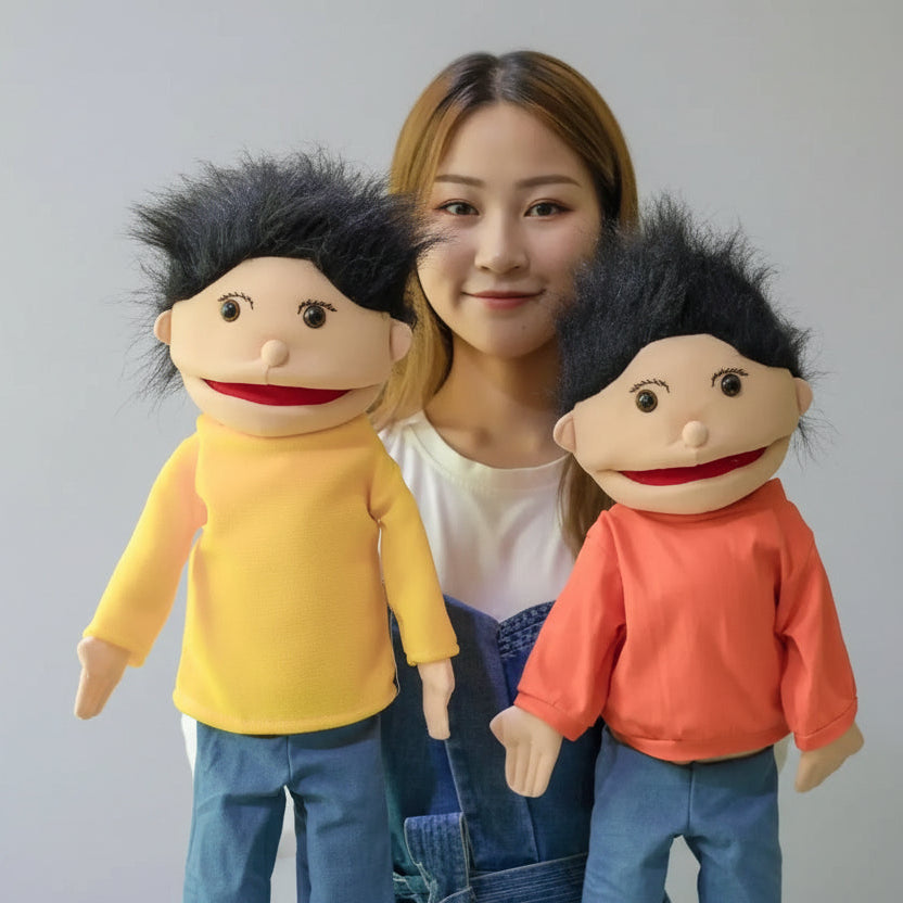 Large 60cm boy hand puppet plush toy with movable mouth