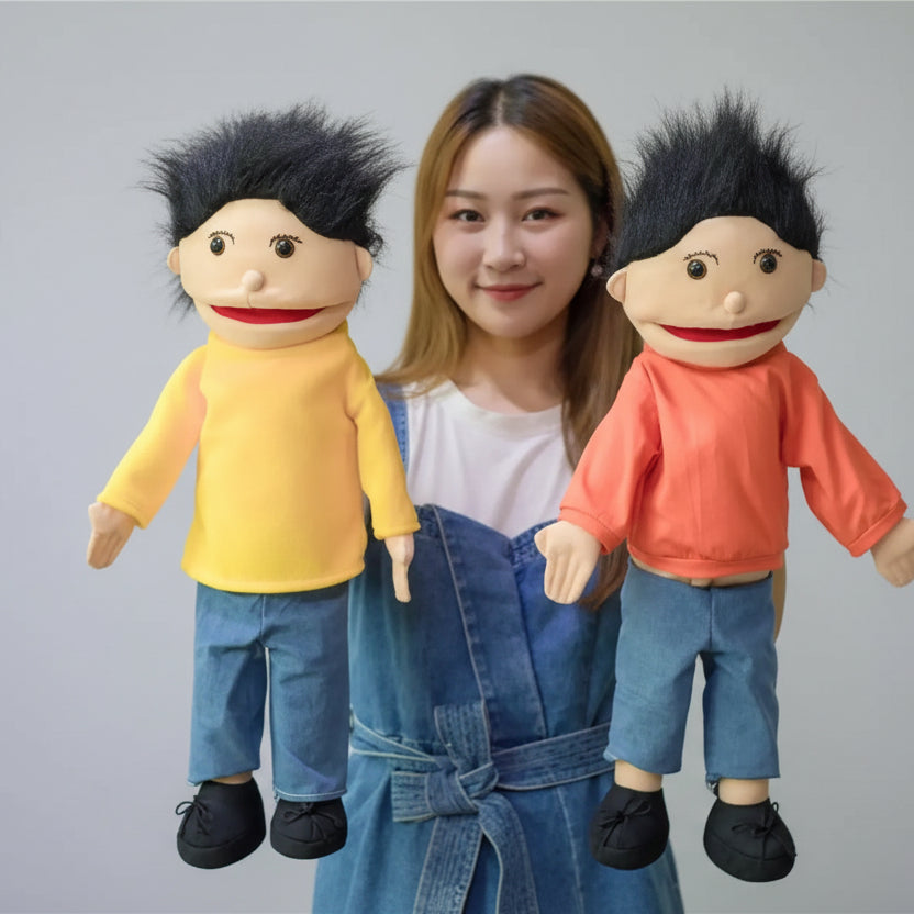 Large 60cm boy hand puppet plush toy with movable mouth