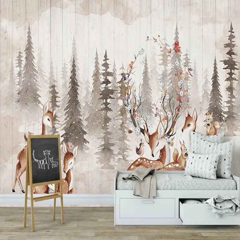 Forest Vintage Elk Wall Mural Wallpaper  Kid's room