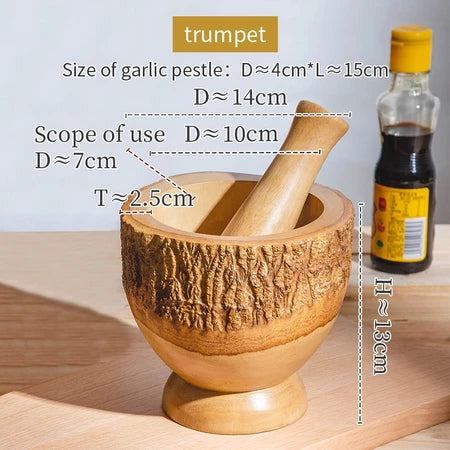 Mörser und Stößel aus Holz für schwere Beanspruchung – Rustikale Rinde