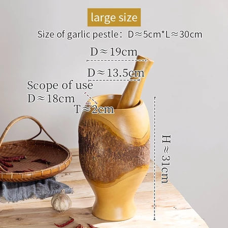 Mörser und Stößel aus Holz für schwere Beanspruchung – Rustikale Rinde