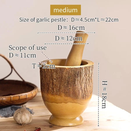 Mörser und Stößel aus Holz für schwere Beanspruchung – Rustikale Rinde