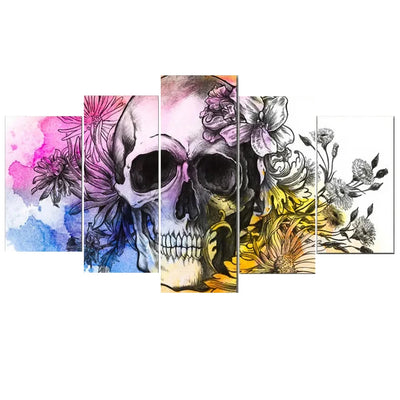 5 Pieces Wall Art  Abstract  Skull and Flowers