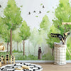 Cartoon Forest Green Tree Mural Wallpaper