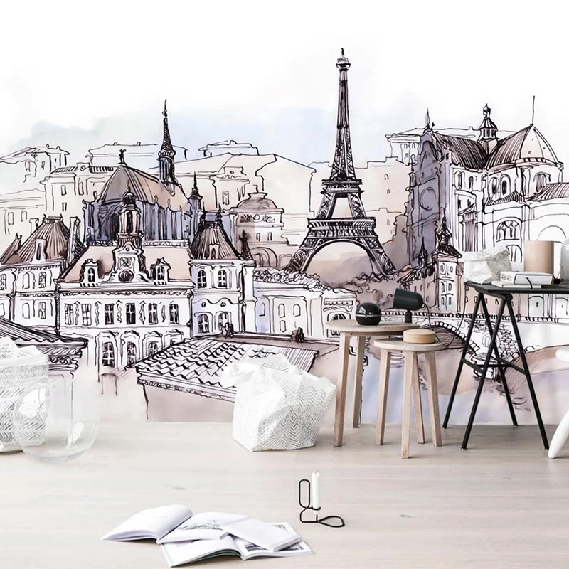 Modern Art Watercolor City Mural Wallpaper