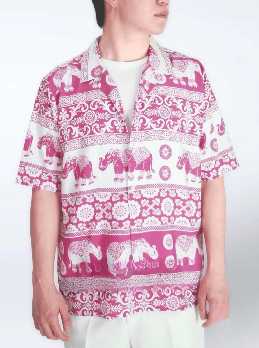 Authentic Thai elephant mens aloha shirt made of premium spun rayon. Perfect casual Hawaiian button-down for summer and beach vacations.