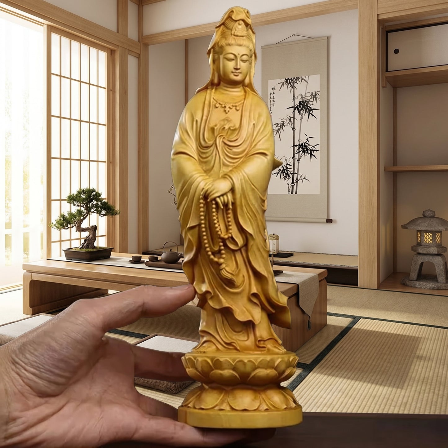 Guanyin Statue – Göttin der Barmherzigkeit Holzskulptur | Kuan Yin
