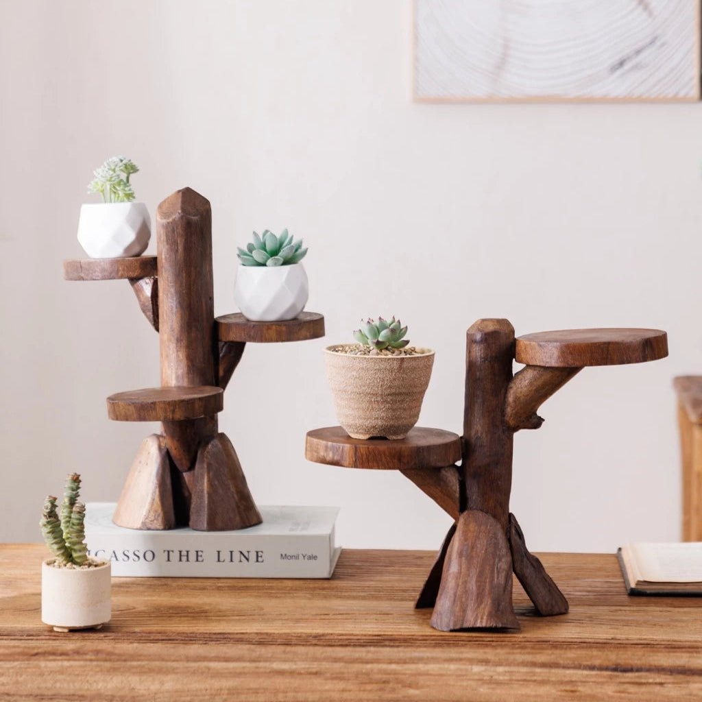 Rustic Solid Wood Tiered Plant