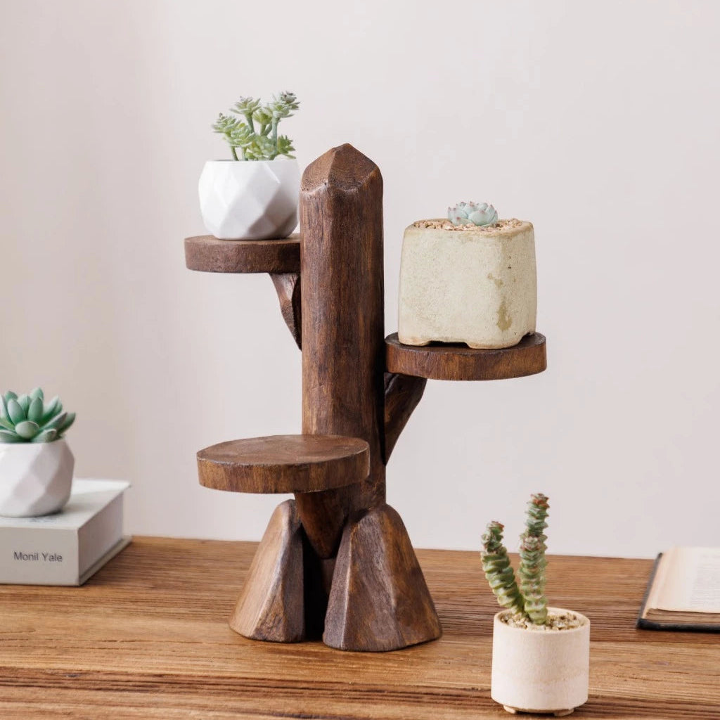 Rustic Solid Wood Tiered Plant