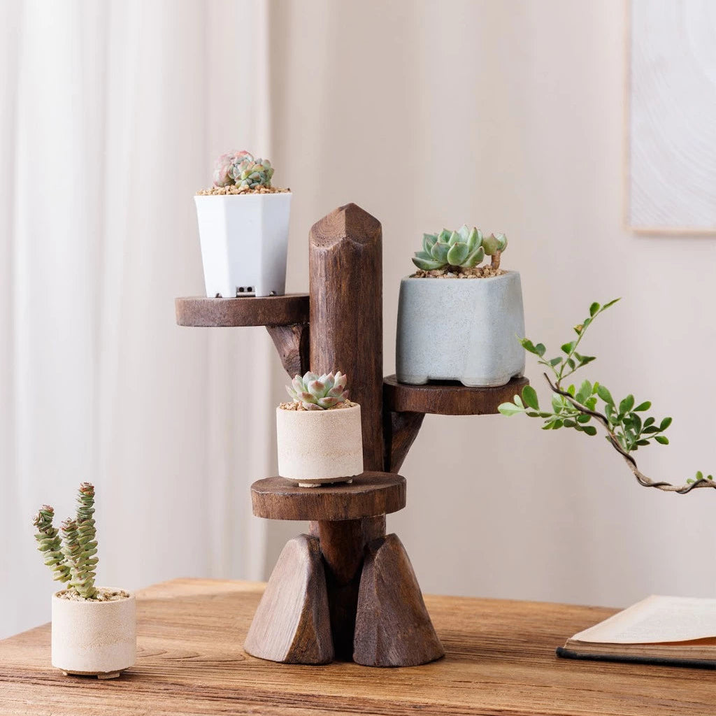 Rustic Solid Wood Tiered Plant