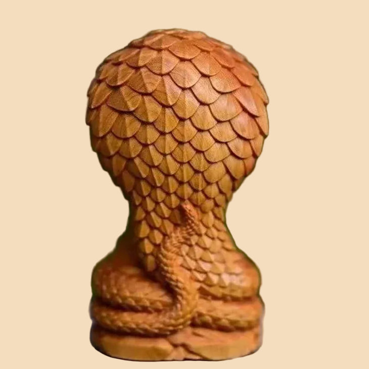 Hand-Carved Cypress Buddha with Naga Statue | Zen Decor