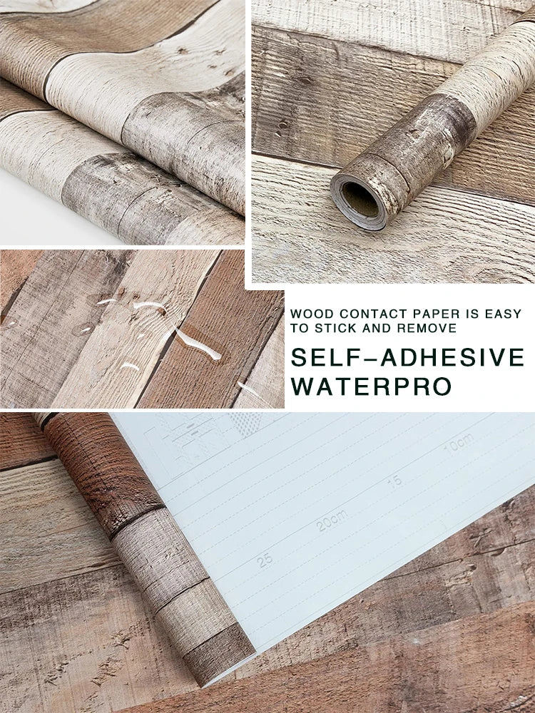 Vintage Self Adhesive Wood Grain Wallpaper