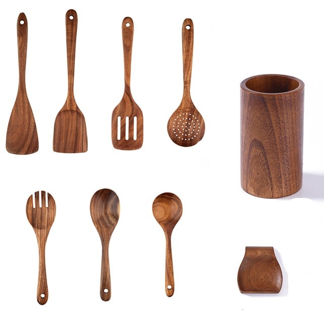 Natural Wooden Spoon Scoop Cooking Tool Set