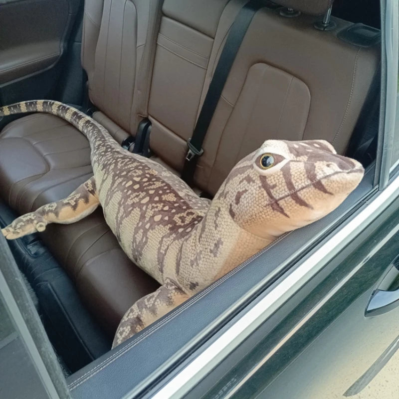 Giant lifelike green and brown lizard plush toy filled with soft PP cotton, available in 75cm and 140cm.