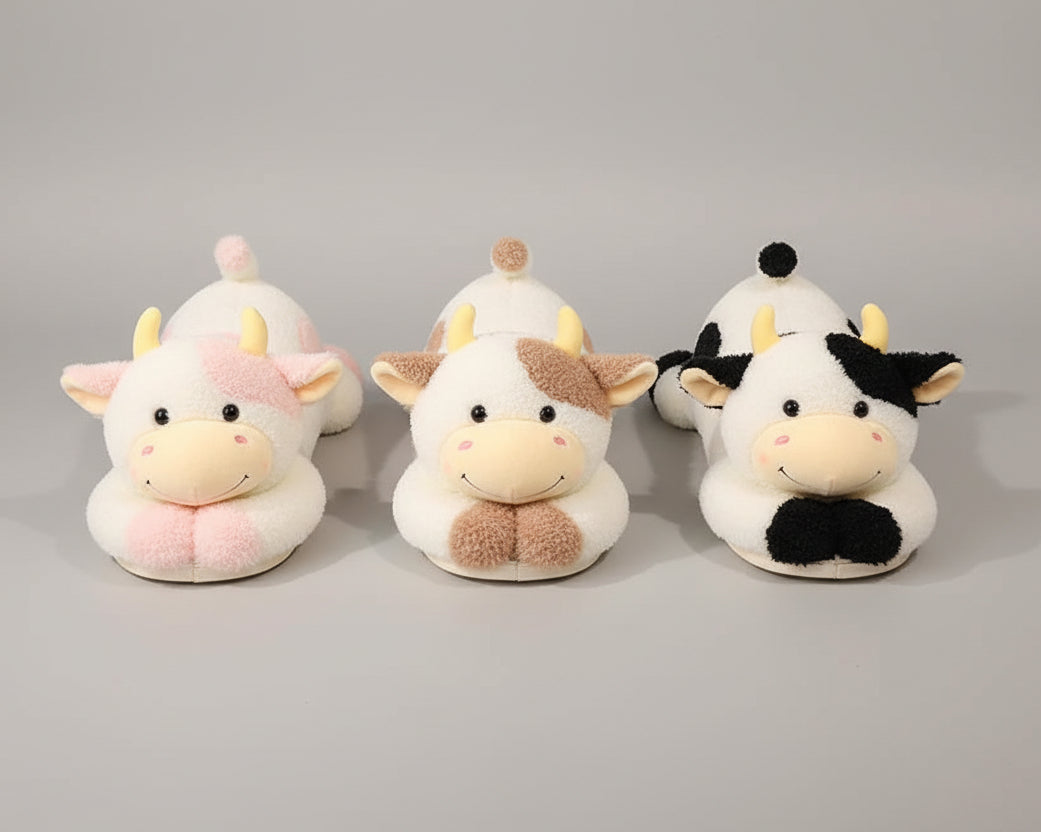 Giant black and white milk cow plush body pillow on bed