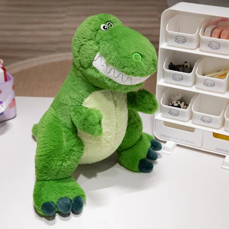 A giant, ultra-soft green dinosaur plush toy being hugged, perfect for kids and dinosaur lovers.