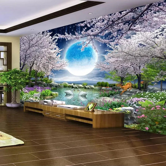 Moon Cherry Blossom Mural  Wallpaper