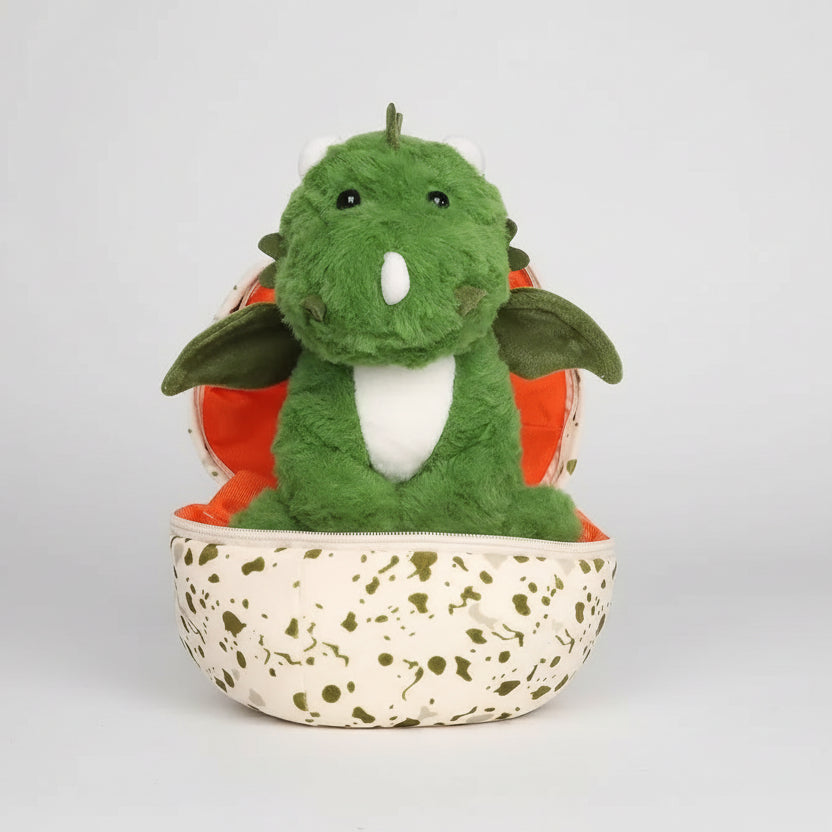 Cute green 2-in-1 dinosaur egg plush toy hatching