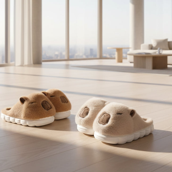 Cute Capybara Plush Slippers - Warm Soft Winter House Shoes