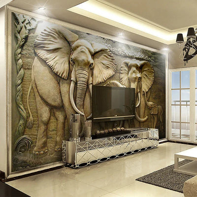 Embossed Elephant Mural Wallpaper