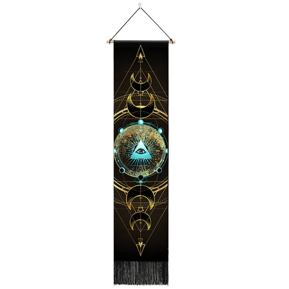 Vibrant seven chakra tapestry wall hanging, perfect for yoga rooms and bedroom hippie decor.