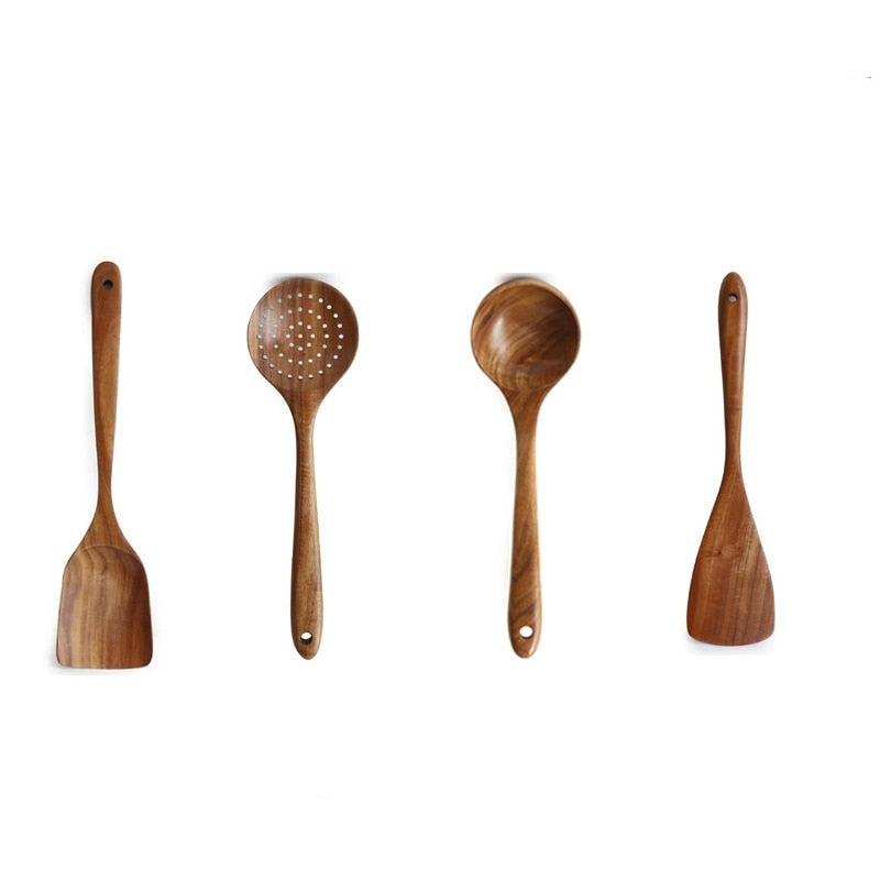 Natural Wooden Spoon Scoop Cooking Tool Set