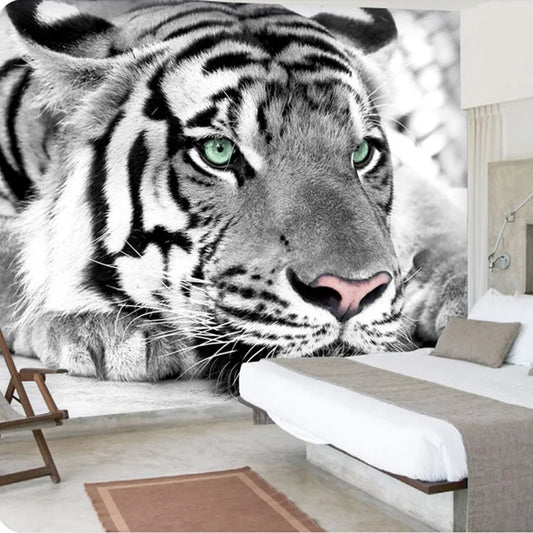 Black White Tiger Mural Wallpaper