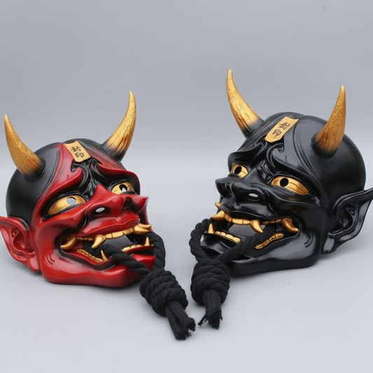 Black Resin Hannya Mask Japanese Demon Cosplay Prop front view