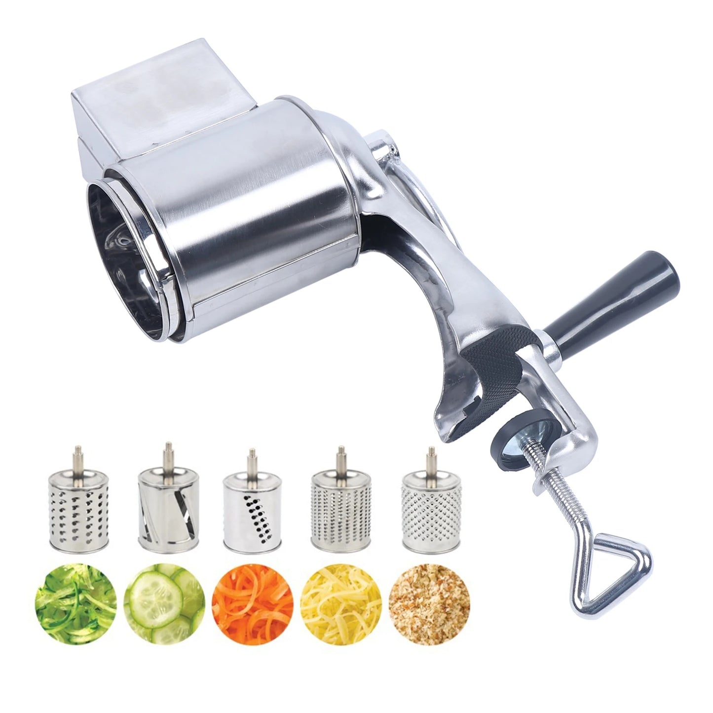 Multifunctional rotary cheese grater