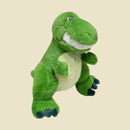 A giant, ultra-soft green dinosaur plush toy being hugged, perfect for kids and dinosaur lovers.