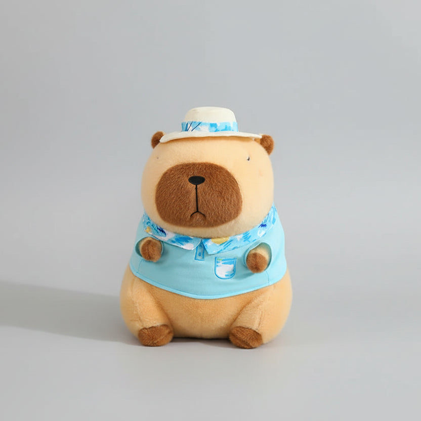 Hawaii style Capybara stuffed animal in blue vacation shirt