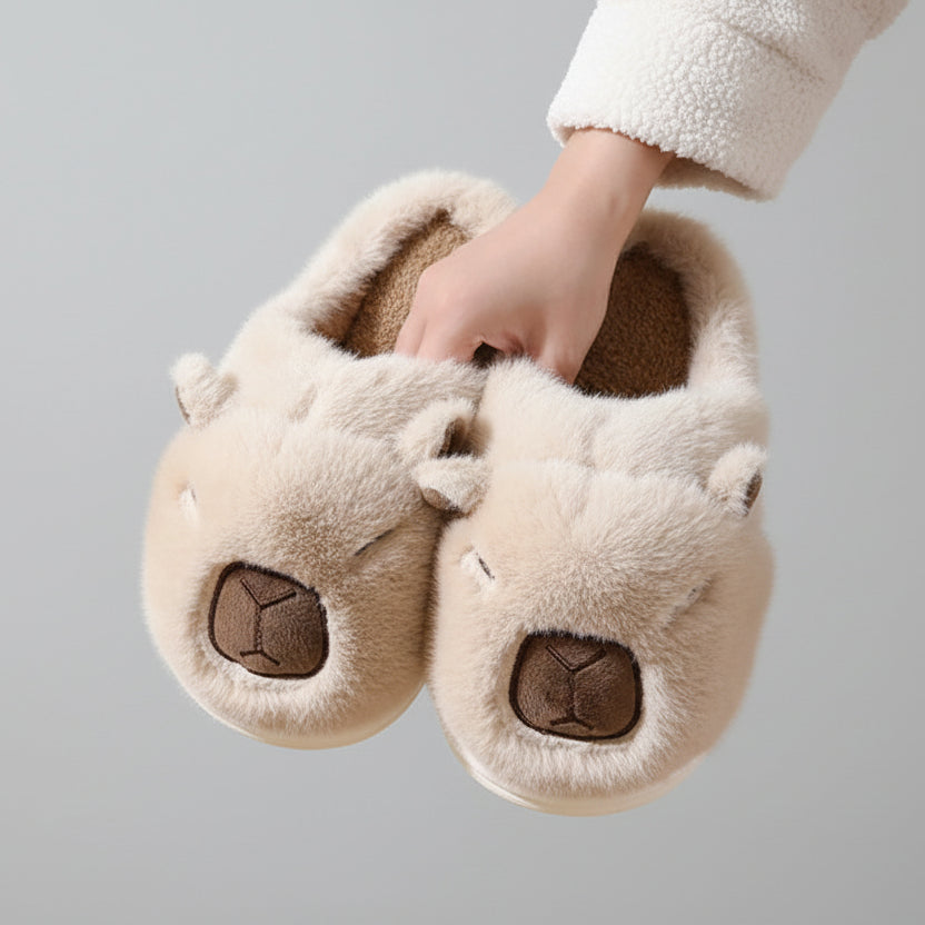 Cute Capybara Plush Slippers - Warm Soft Winter House Shoes