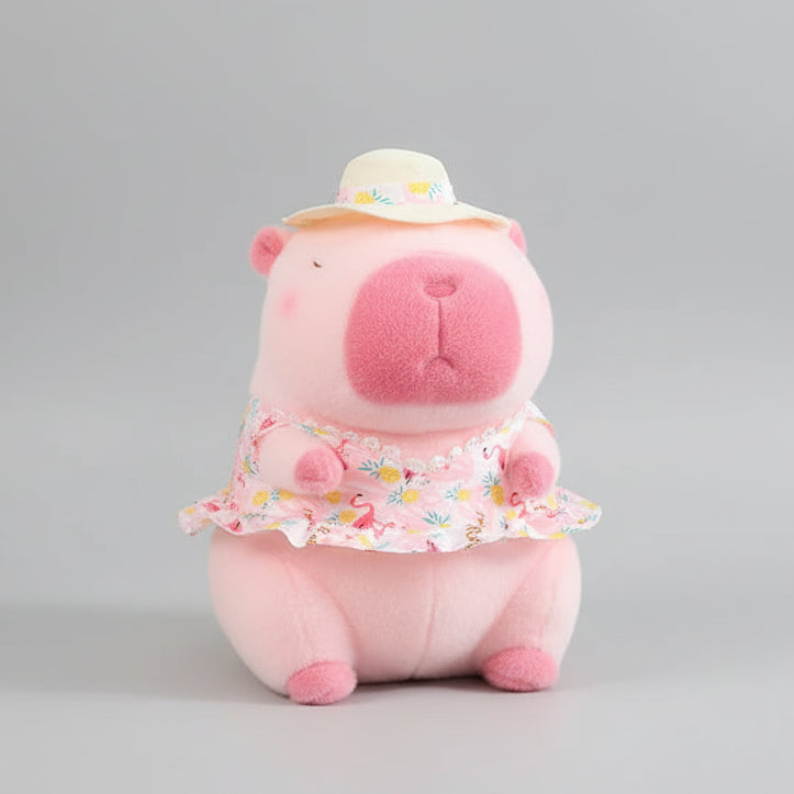 Pink Capybara plush doll in summer beach dress