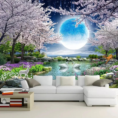Moon Cherry Blossom Mural  Wallpaper