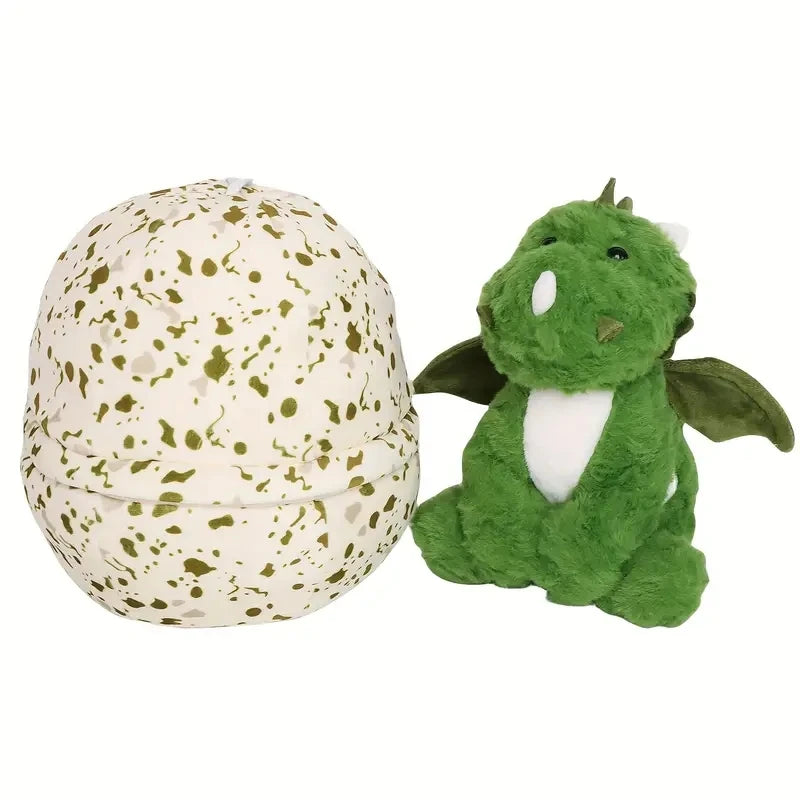 Cute green 2-in-1 dinosaur egg plush toy hatching