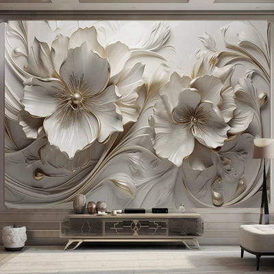 Luxury  3D Relief Flowers Murals Wallpaper