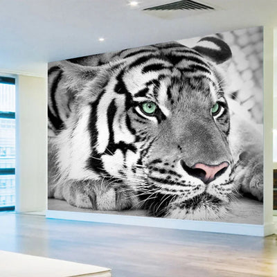 Black White Tiger Mural Wallpaper