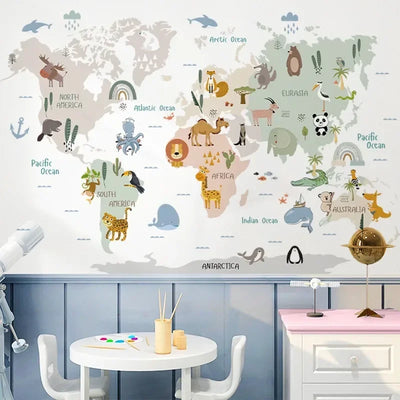 Animal World Map Children's Room  Wall Stickers