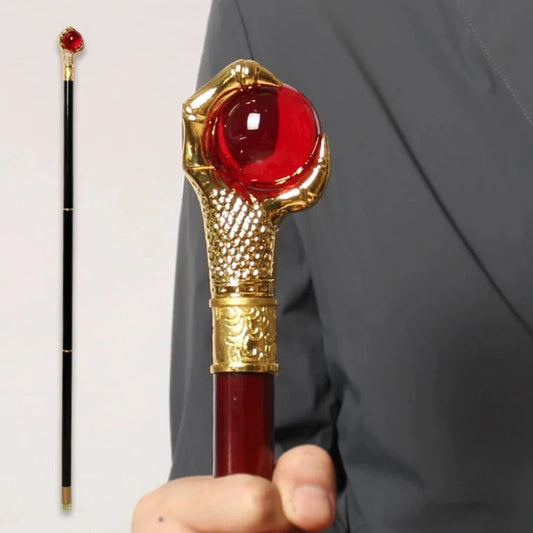 Gold-Dragon Claw Red Crystal Ball Walking Cane