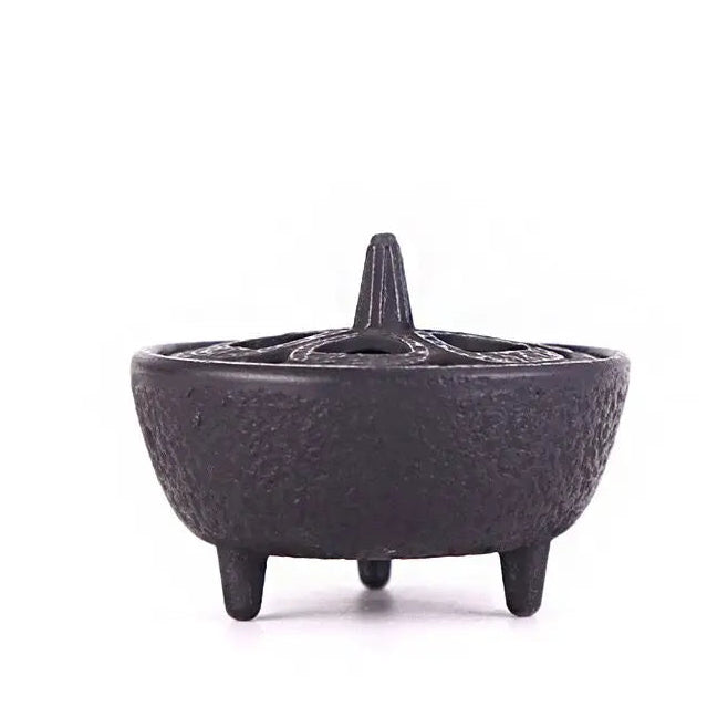 Vintage black cast iron incense burner for cones, featuring a classic tripod design for Zen home decor and tea ceremonies.