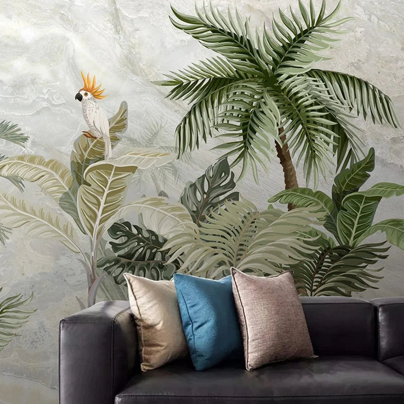 Nature Plants Marble Pattern Mural Wallpaper