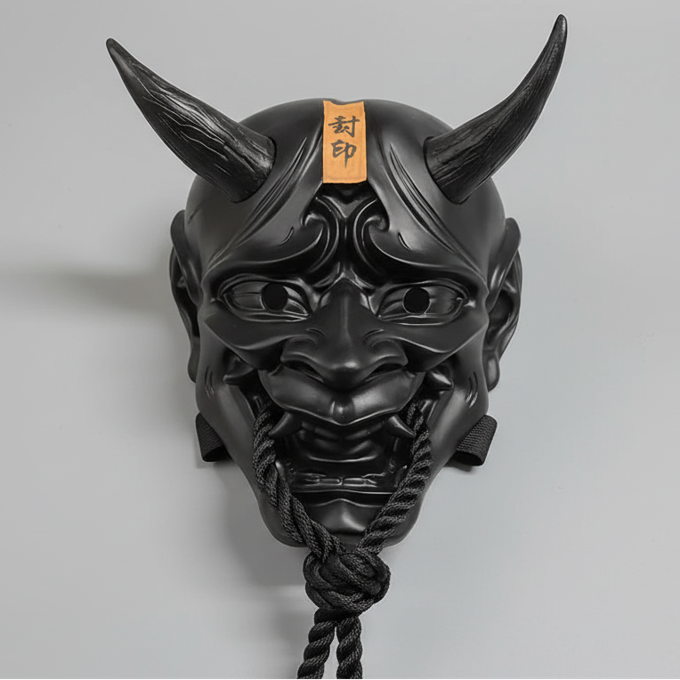 Black Resin Hannya Mask Japanese Demon Cosplay Prop front view