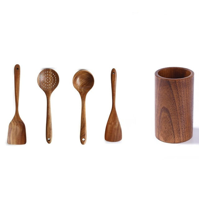 Natural Wooden Spoon Scoop Cooking Tool Set